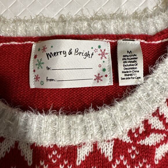 Merry & Bright Ugly Christmas Sweater #Elfies Women's Medium‎ Red Green Cream - Picture 3 of 9